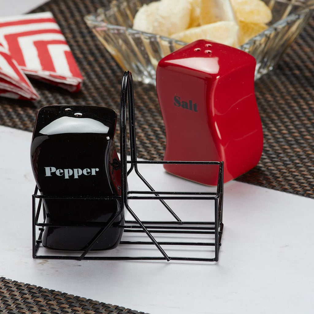 Ceramic Salt and Pepper Shakers Set with Tray