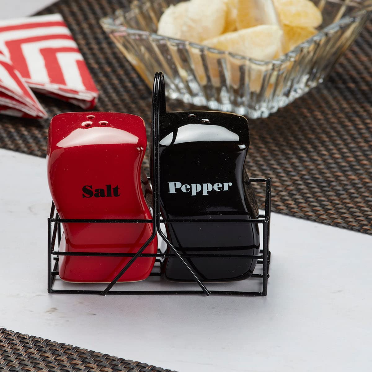 Ceramic Salt and Pepper Shakers Set with Tray