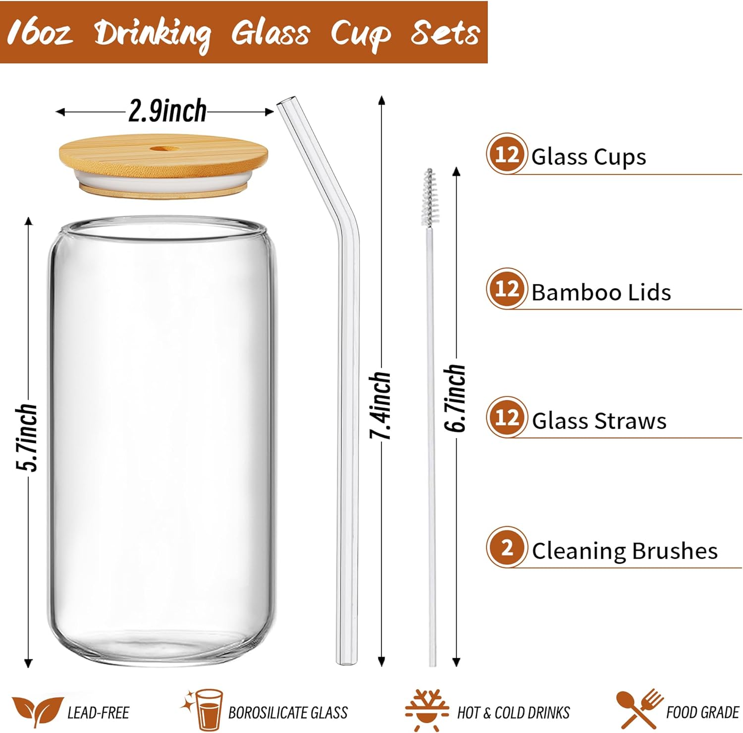 Glass Cups with Bamboo Lids and Straws