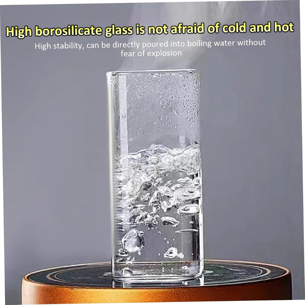 Square Glass Cup With Lid and Straw