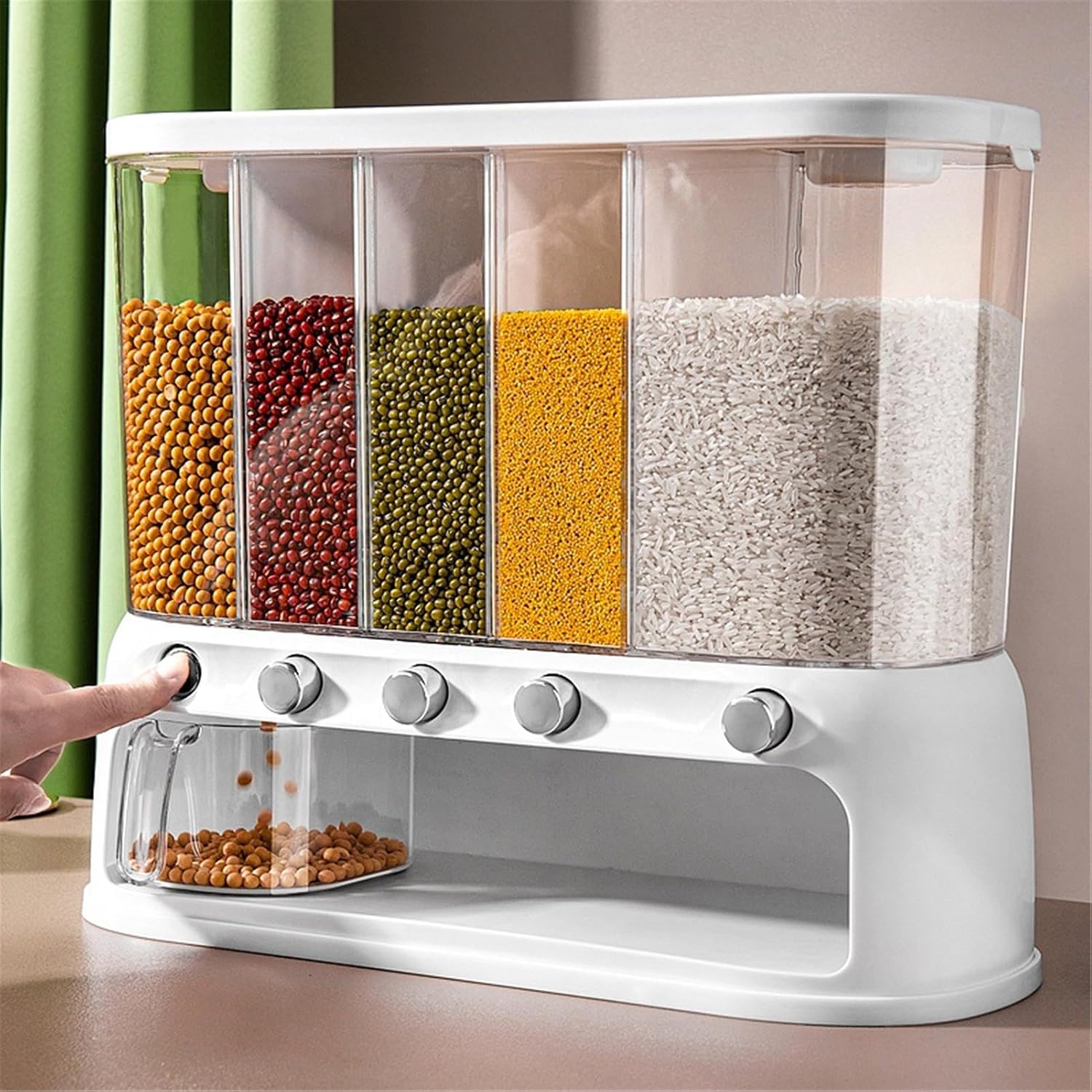 6 Grids Beans Cereal Storage Lid Grain Wall Mounted Rice Dispenser Box Organizer