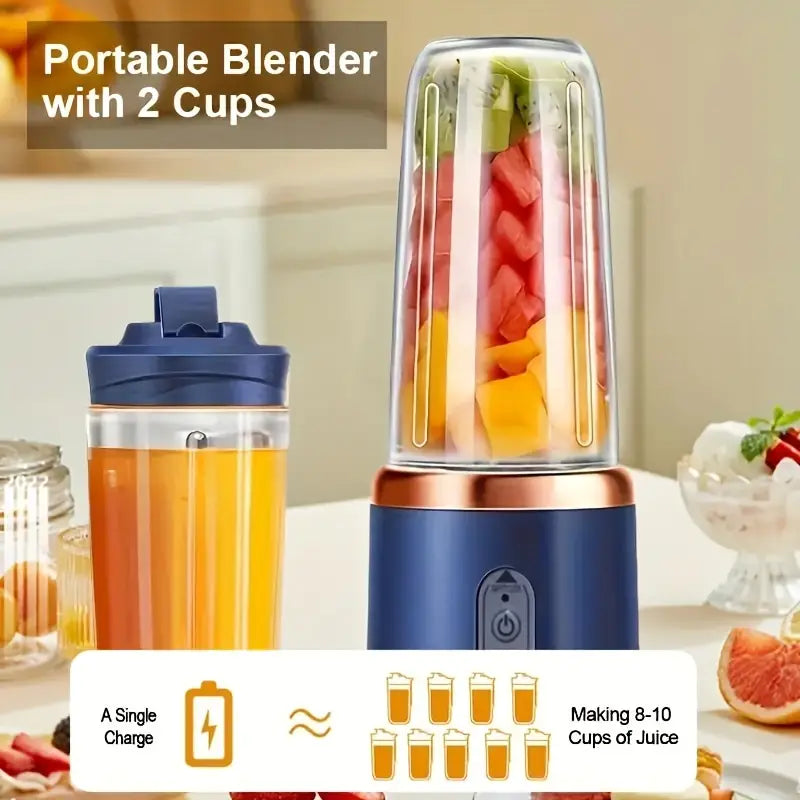 2-In-1 USB Rechargeable Portable Juicer Blender for Smoothies, Shakes, and Frozen Drinks