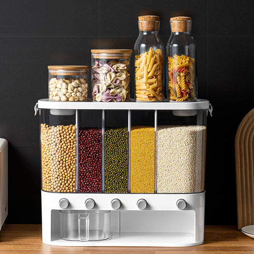 6 Grids Beans Cereal Storage Lid Grain Wall Mounted Rice Dispenser Box Organizer